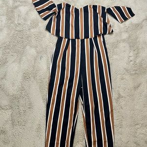 Off the shoulder striped romper